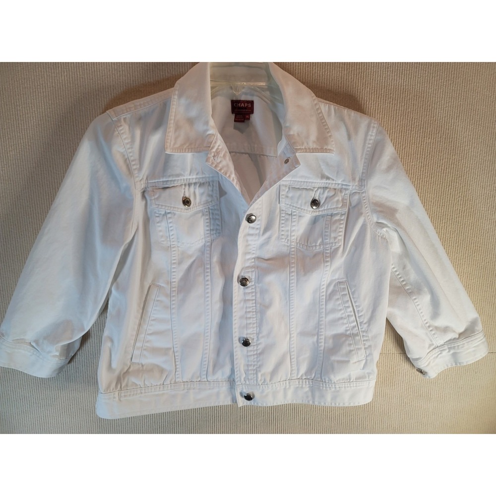 Vintage Chaps Denim White Jacket XL button up cropped front pockets silverbutton